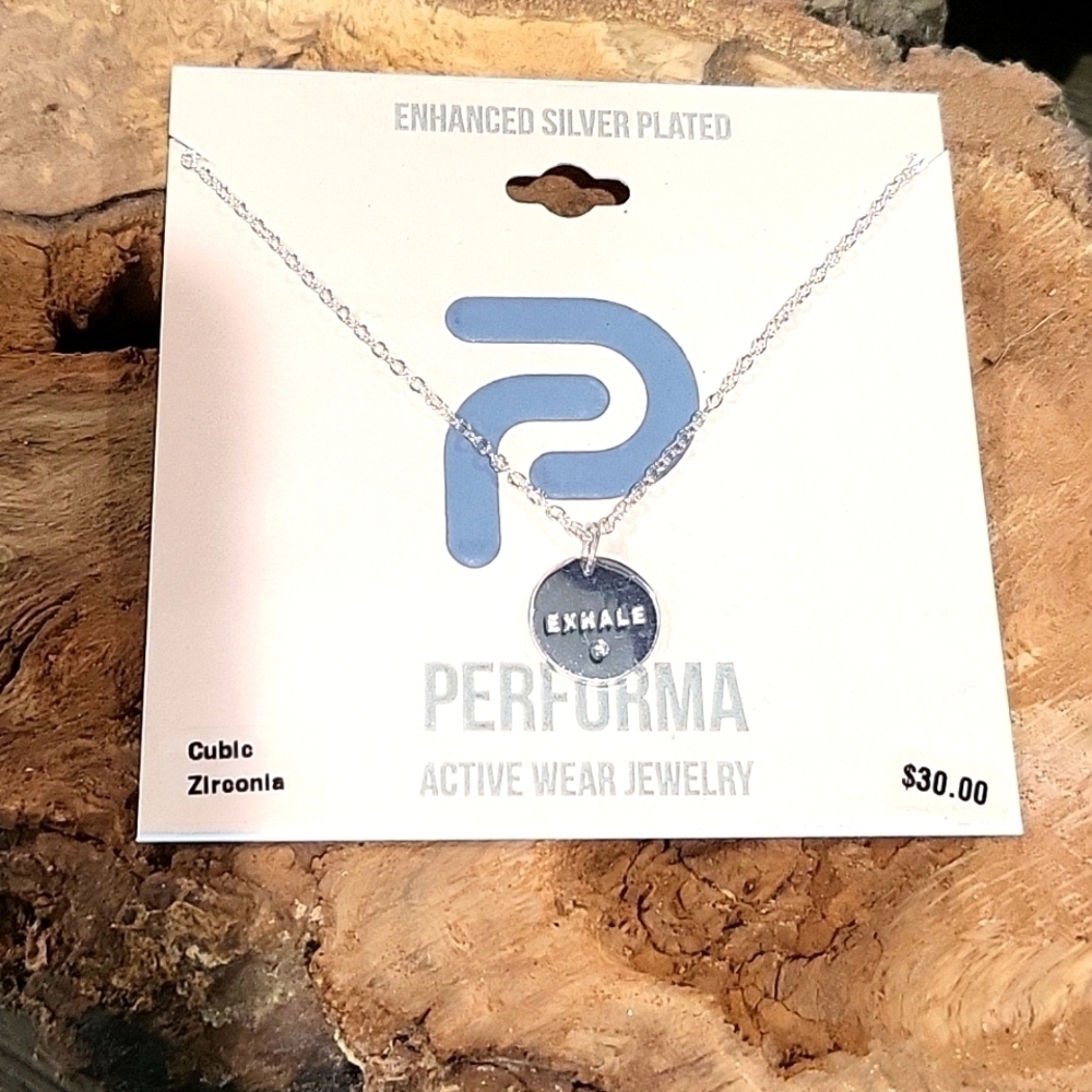 NWT Performa Active wear Enhanced Silver Plated CZ "Exhale"  necklace